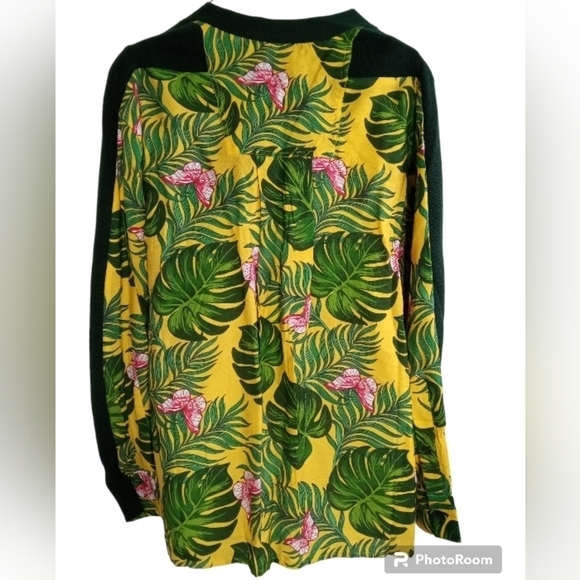 Free People x Sandrine Green Button Front Cardigan Sweater Tropical Floral Small - Picture 2 of 7